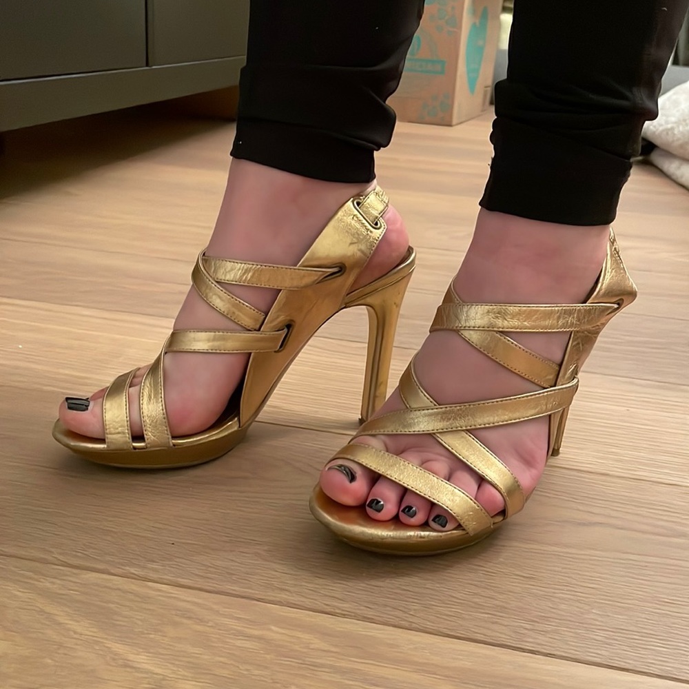 Diane Von Furstenberg gold strappey heels
